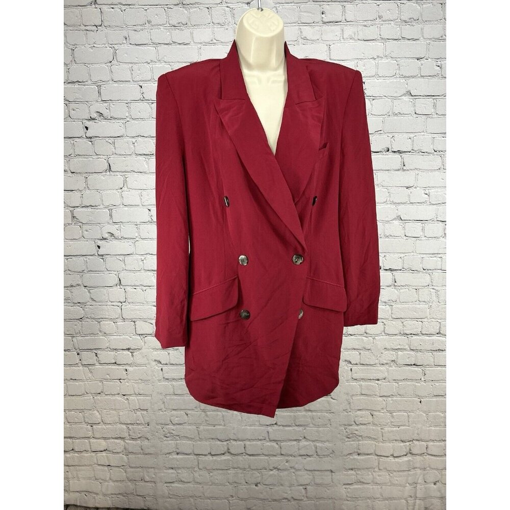 VTG Hugo Buscati Milano Silk Red Double Breasted Peak Lapel Women’s Blazer 12